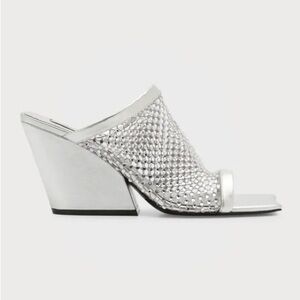 Stella McCartney Silver Mesh Wedge Mules, Size 39